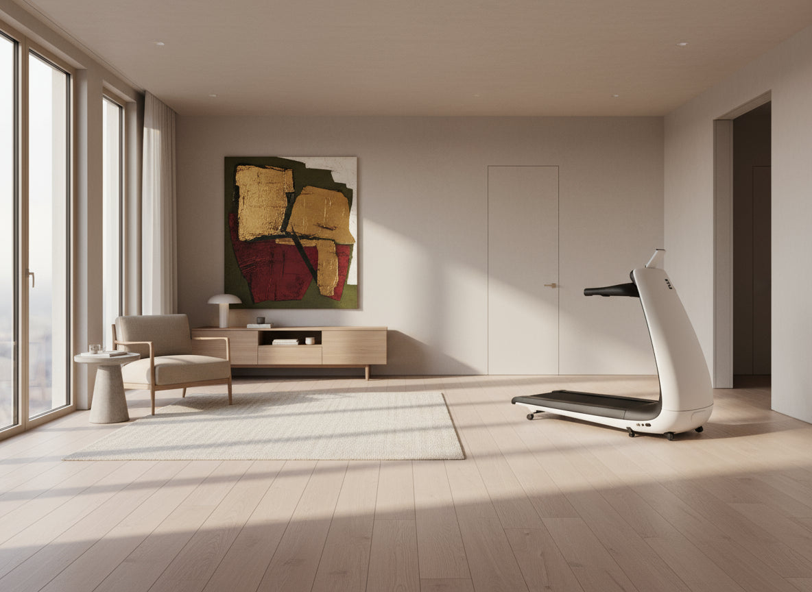 White treadmill with black platform on a white background