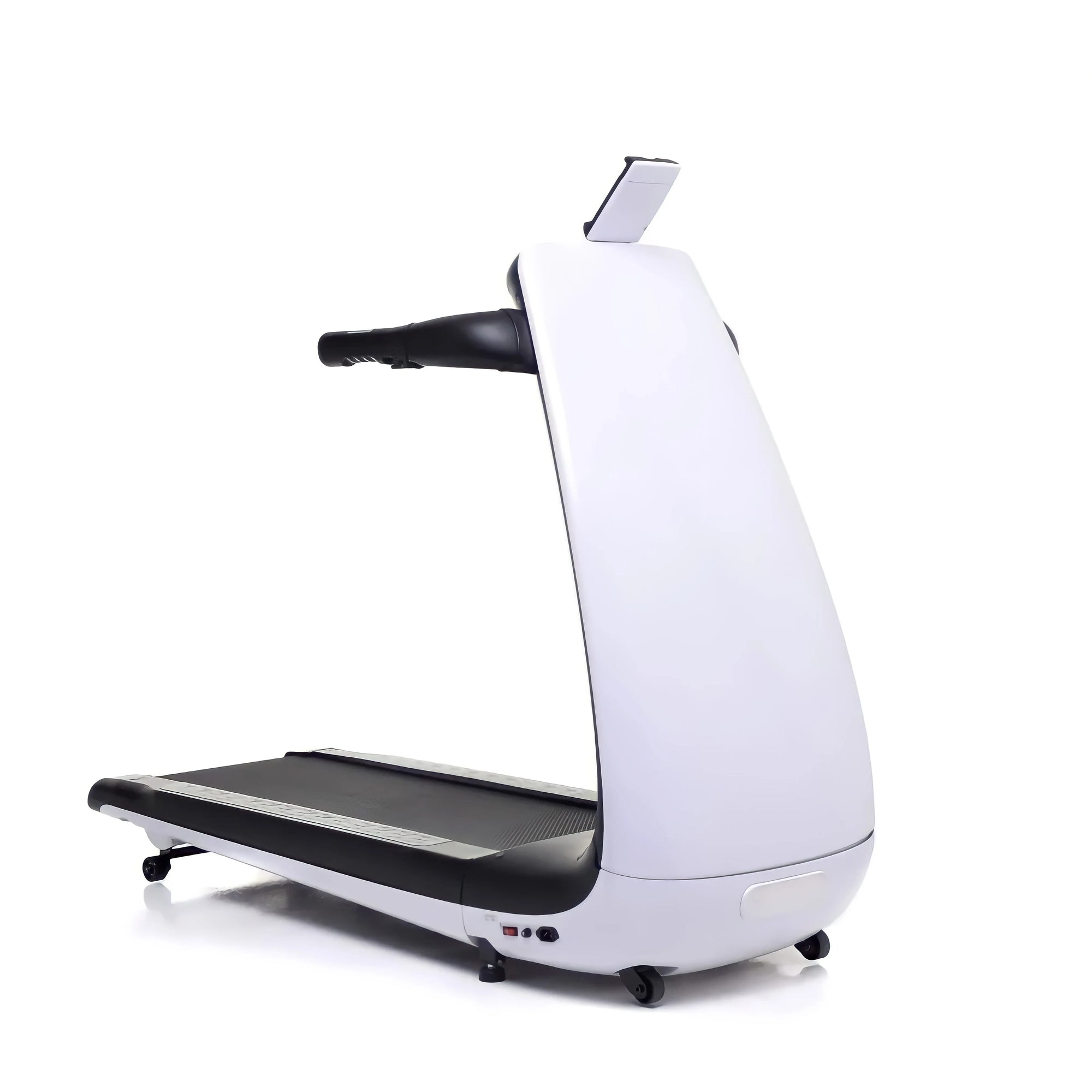 Compact foldable treadmill with cushioned running deck and LED display for home use