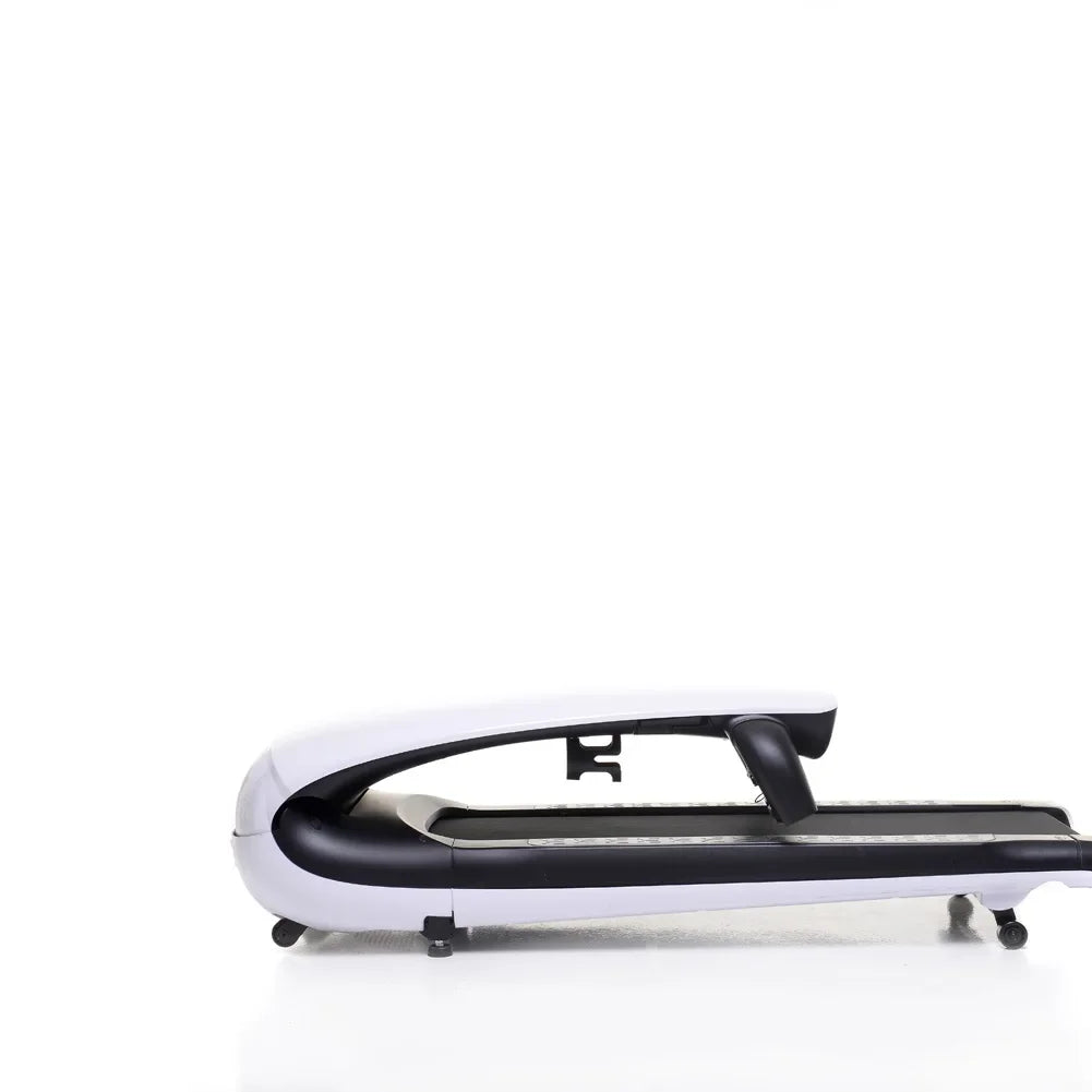 Compact foldable treadmill with cushioned running deck and LED display for home use