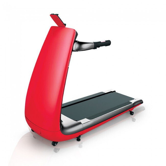 An 84-year-old senior using the BeHealthy Treadmill Red, showcasing its easy-to-use controls and suitability for users of all ages.