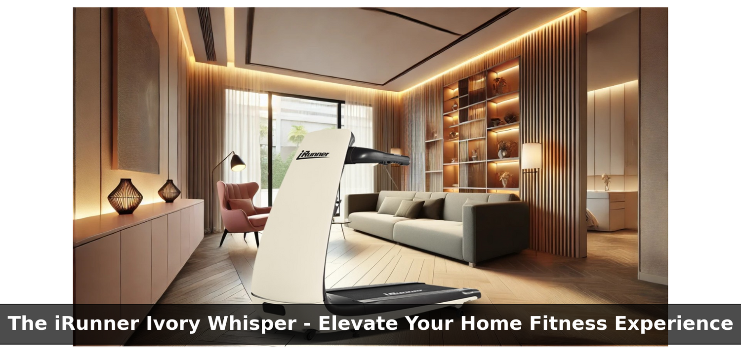 The iRunner Ivory Whisper Treadmill, a stylish and space-saving running machine with an elegant minimalist design.