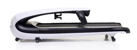 Compact foldable treadmill with cushioned running deck and LED display for home use